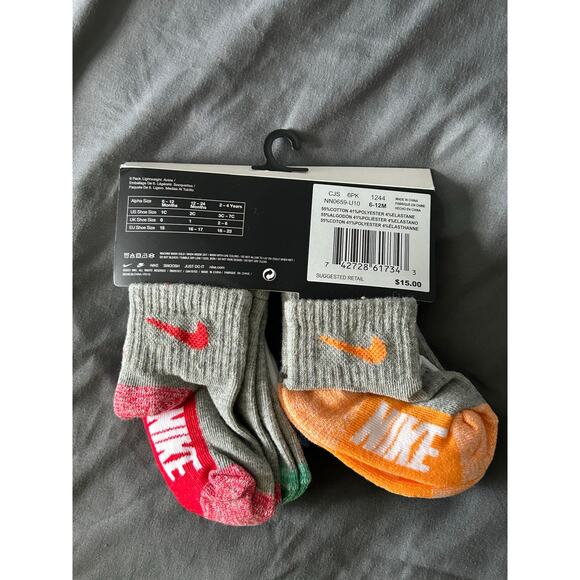 Nike Lightweight Ankle Infant Socks Toddler 6 To 12 Months 6 Pack NWT. - Picture 1 of 6